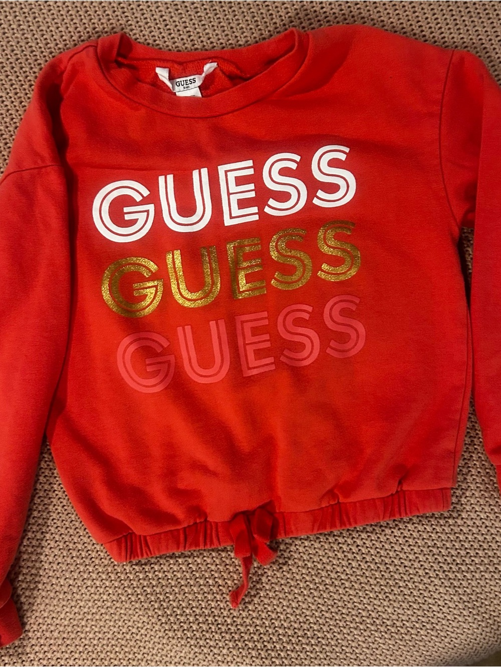 GUESS Red Kids Sweatshirt with Gold & Pink Logo